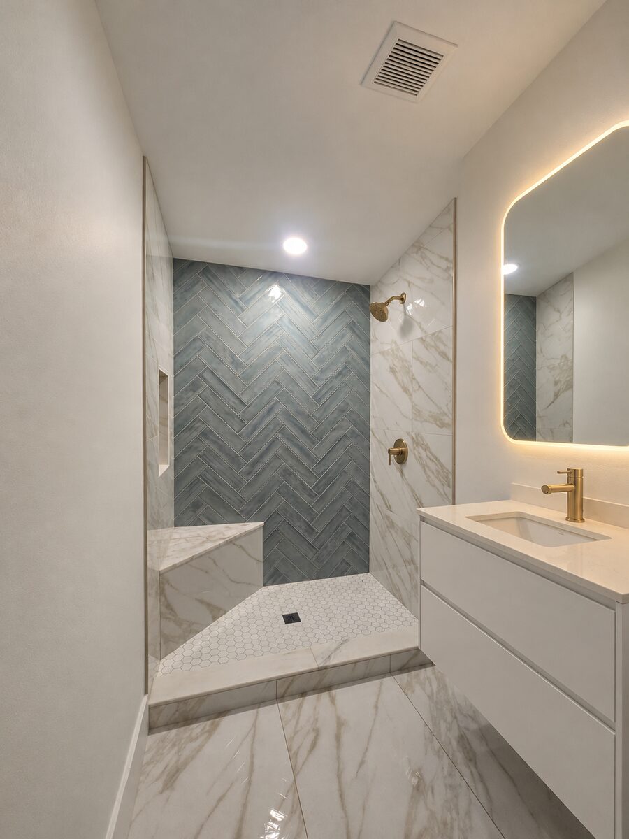 Herringbone Tile Shower by RMU Construction Group